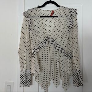Altuzarra Polka Dot Ruffle V-Neck Blouse - Cream/Black